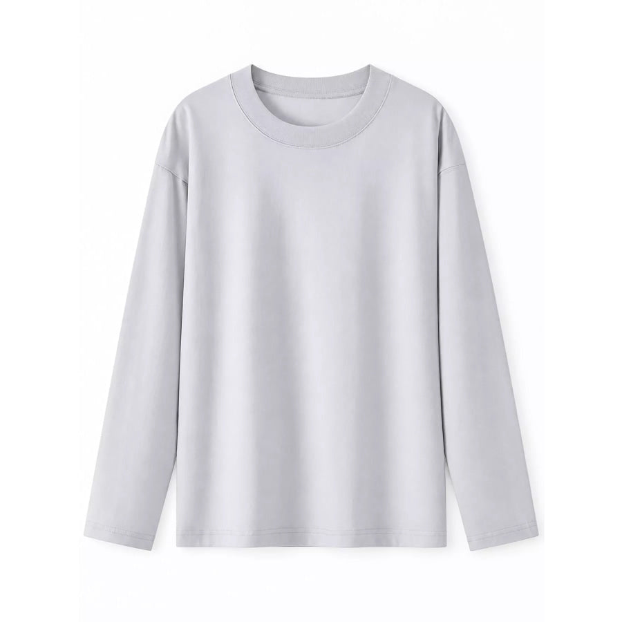 Full Size Minimalist Solid Long-Sleeve Crew Neck T-Shirt Plus Apparel and Accessories