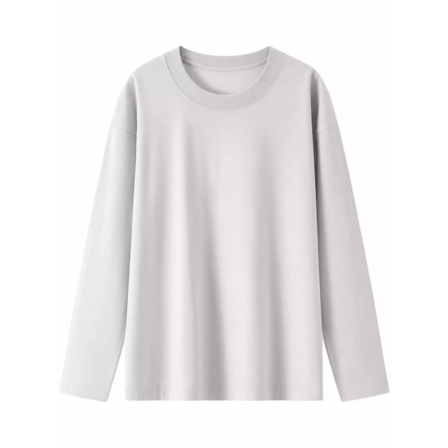 Full Size Minimalist Solid Long-Sleeve Crew Neck T-Shirt Plus Apparel and Accessories