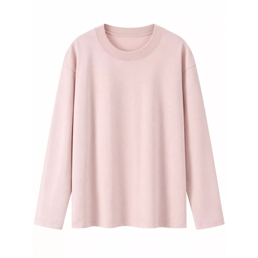 Full Size Minimalist Solid Long-Sleeve Crew Neck T-Shirt Plus Apparel and Accessories