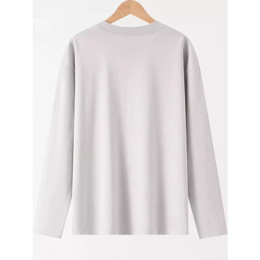 Full Size Minimalist Solid Long-Sleeve Crew Neck T-Shirt Plus Apparel and Accessories