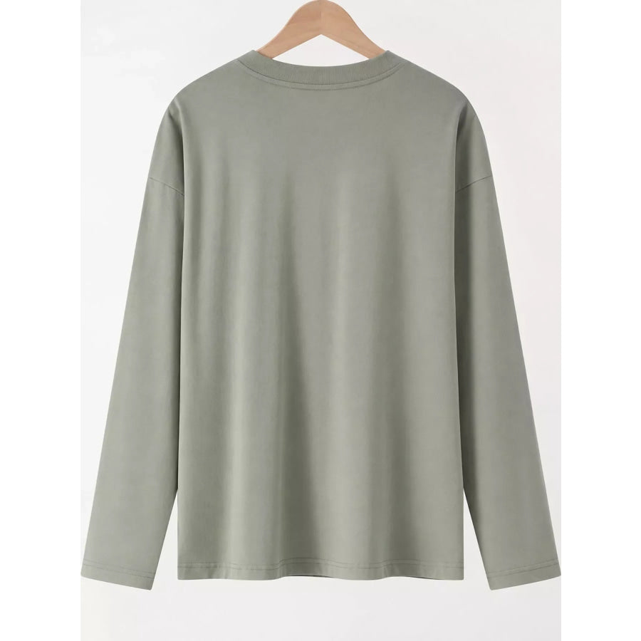 Full Size Minimalist Solid Long-Sleeve Crew Neck T-Shirt Plus Apparel and Accessories