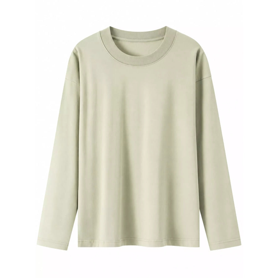 Full Size Minimalist Solid Long-Sleeve Crew Neck T-Shirt Plus Apparel and Accessories