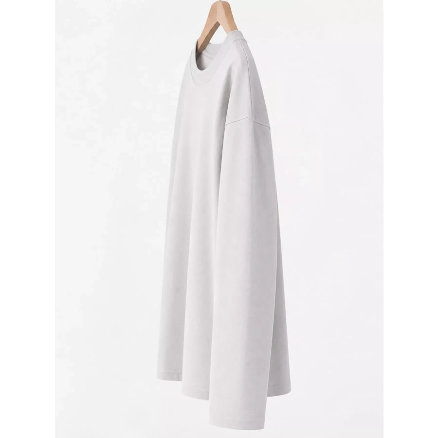 Full Size Minimalist Solid Long-Sleeve Crew Neck T-Shirt Plus Apparel and Accessories