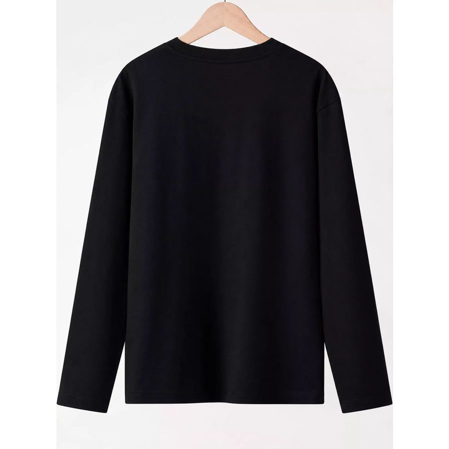Full Size Minimalist Solid Long-Sleeve Crew Neck T-Shirt Plus Apparel and Accessories