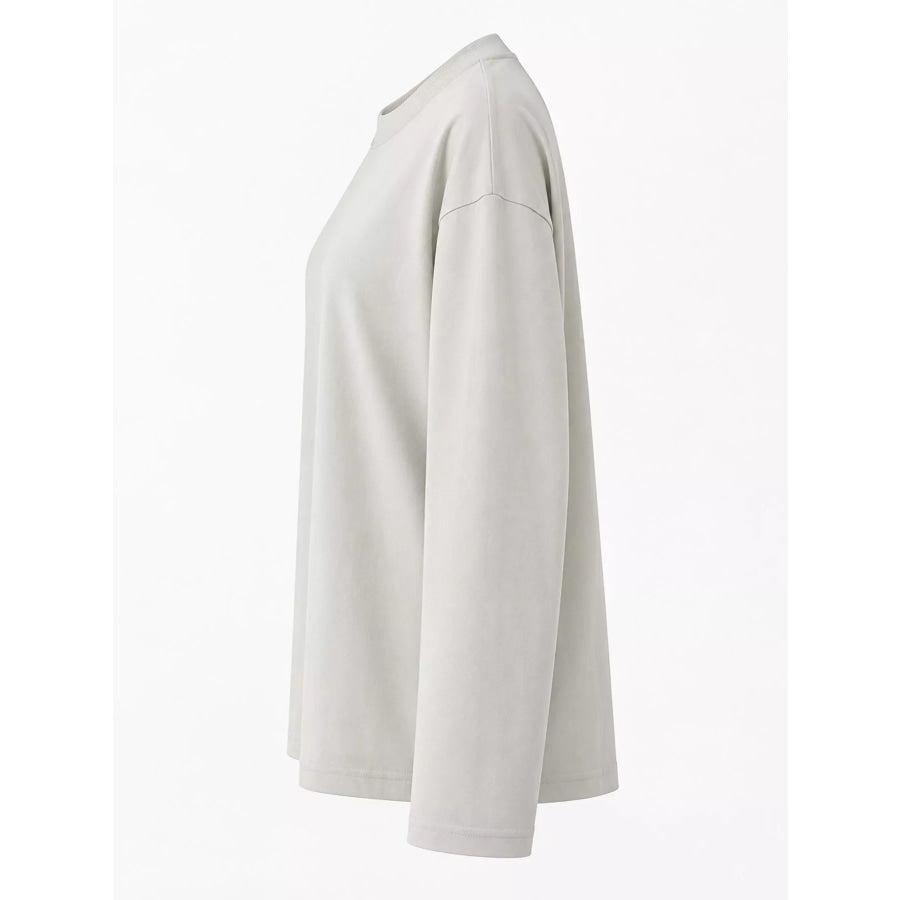 Full Size Minimalist Solid Long-Sleeve Crew Neck T-Shirt Plus Apparel and Accessories