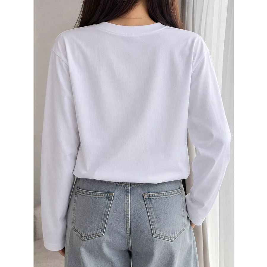 Full Size Minimalist Solid Long-Sleeve Crew Neck T-Shirt Plus Apparel and Accessories