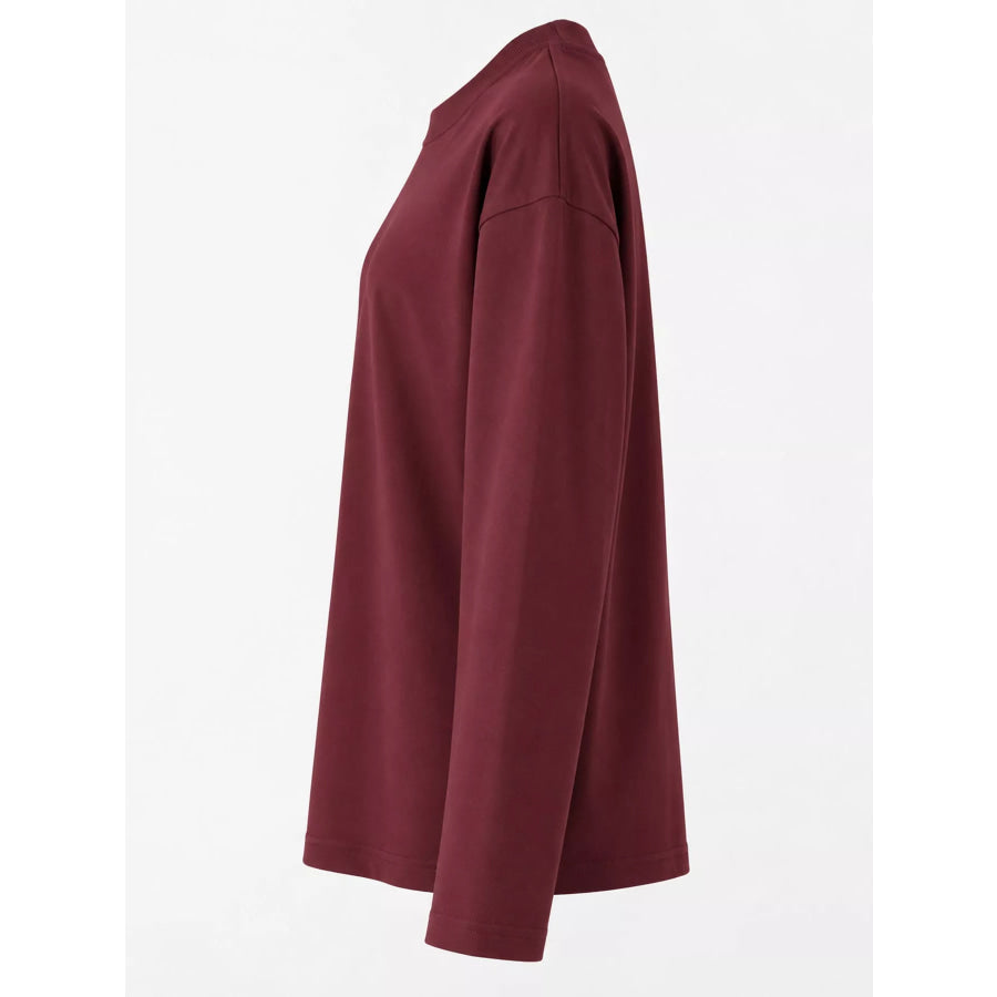 Full Size Minimalist Solid Long-Sleeve Crew Neck T-Shirt Plus Apparel and Accessories