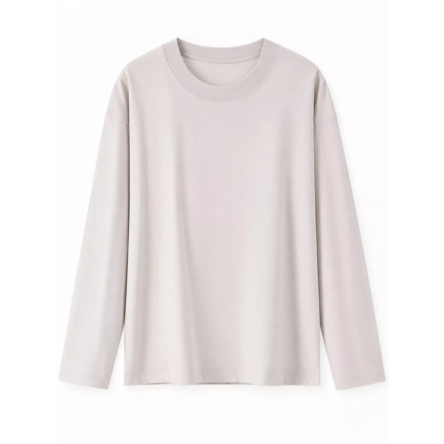 Full Size Minimalist Solid Long-Sleeve Crew Neck T-Shirt Plus Apparel and Accessories