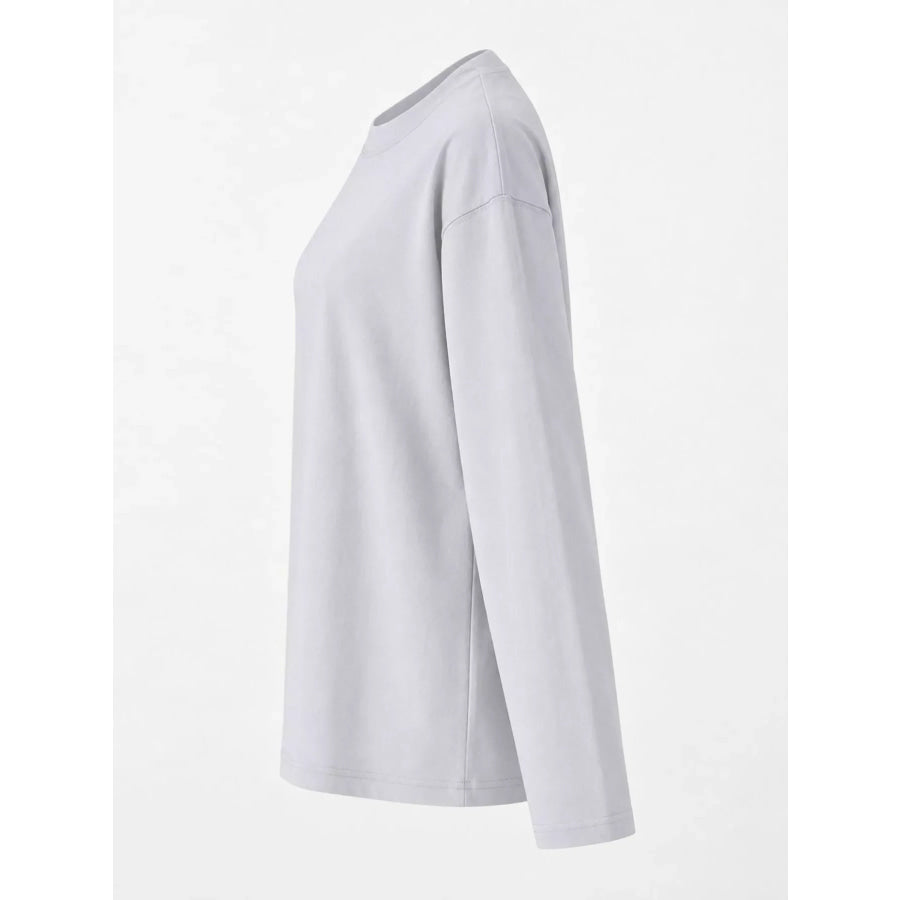 Full Size Minimalist Solid Long-Sleeve Crew Neck T-Shirt Plus Apparel and Accessories