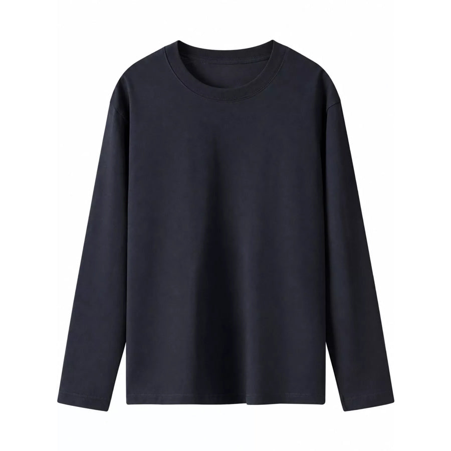 Full Size Minimalist Solid Long-Sleeve Crew Neck T-Shirt Plus Apparel and Accessories