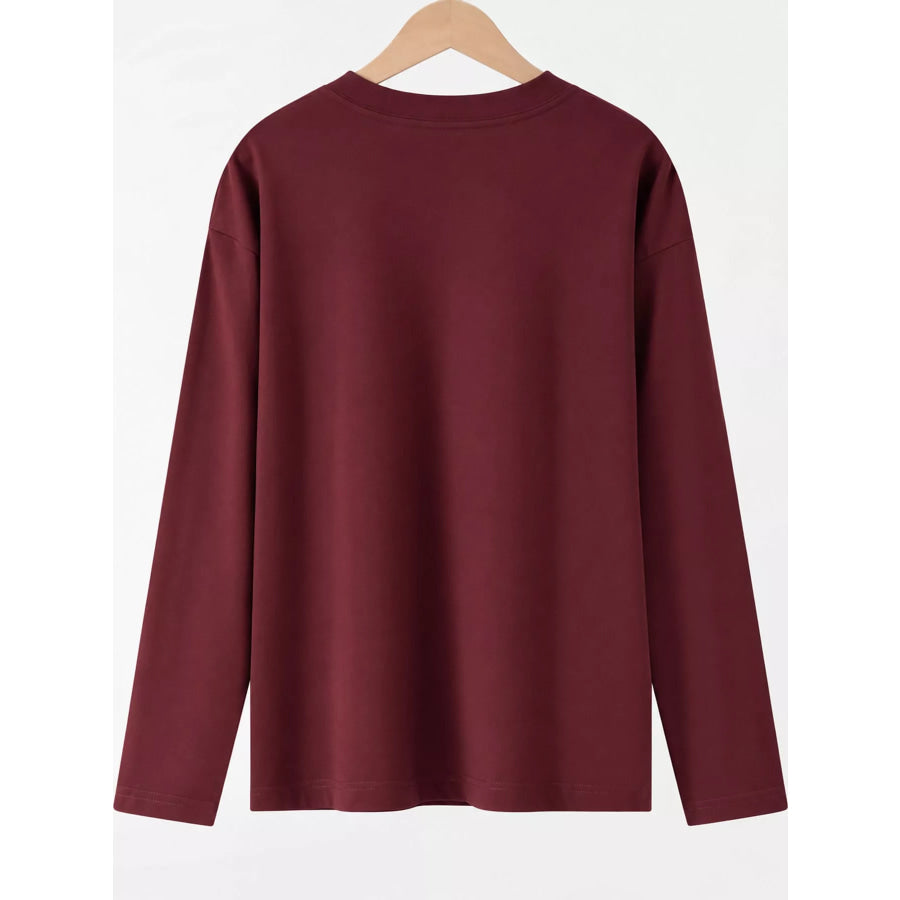Full Size Minimalist Solid Long-Sleeve Crew Neck T-Shirt Plus Apparel and Accessories