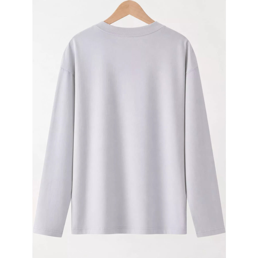 Full Size Minimalist Solid Long-Sleeve Crew Neck T-Shirt Plus Apparel and Accessories