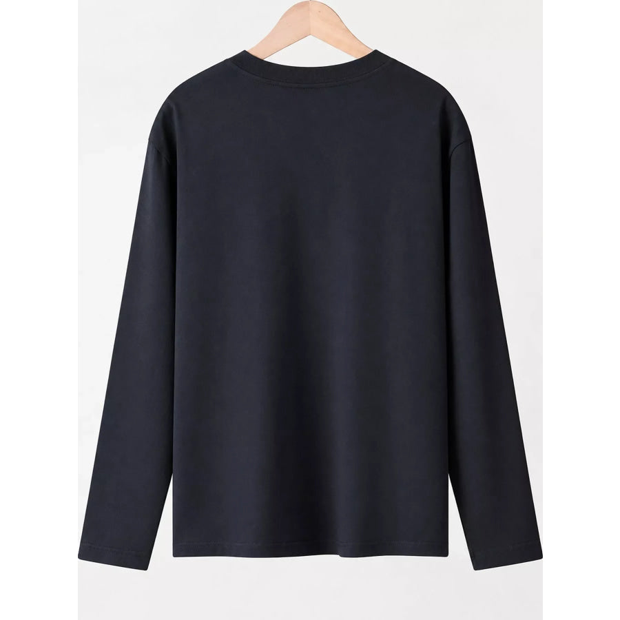 Full Size Minimalist Solid Long-Sleeve Crew Neck T-Shirt Plus Apparel and Accessories