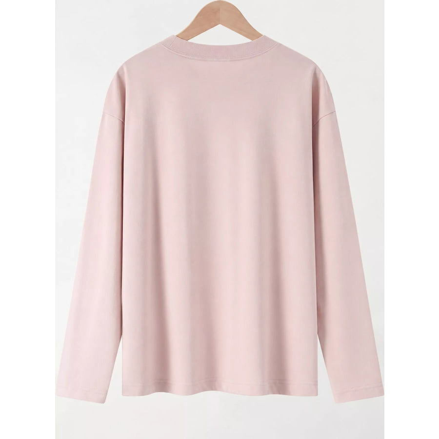 Full Size Minimalist Solid Long-Sleeve Crew Neck T-Shirt Plus Apparel and Accessories