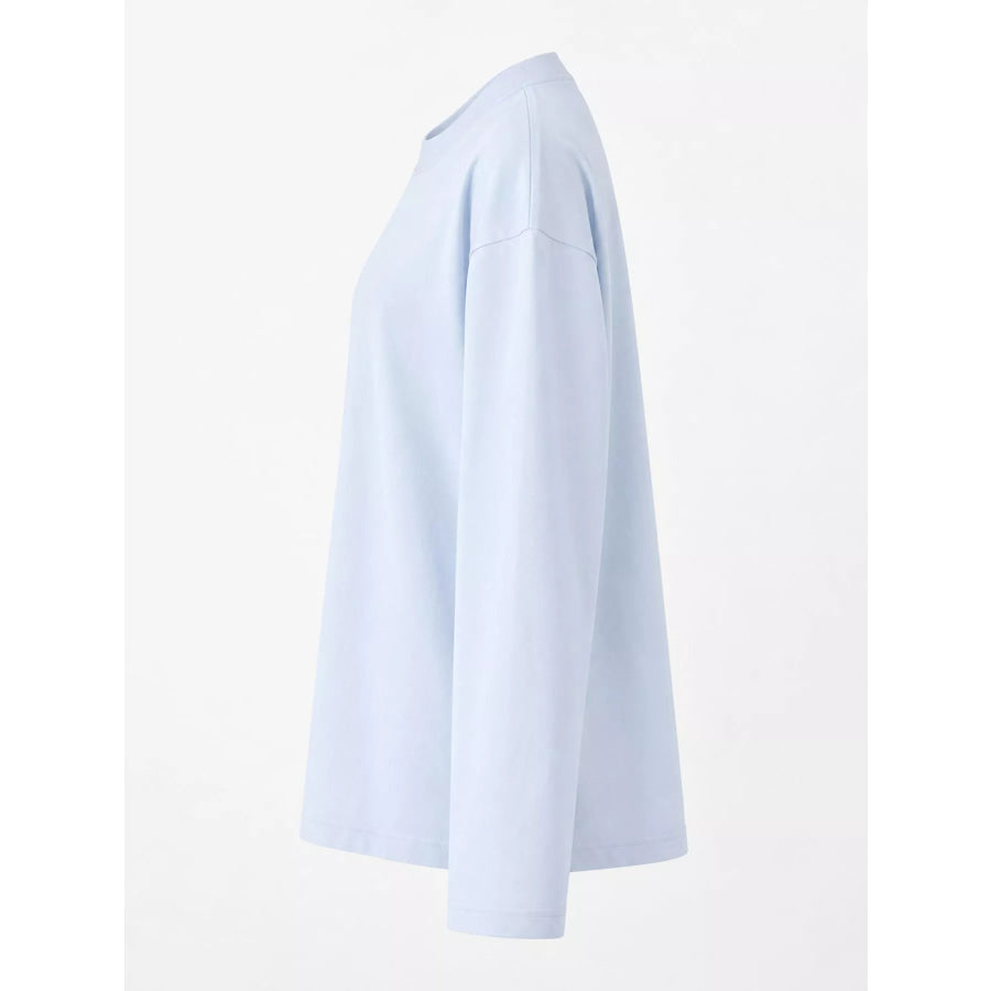 Full Size Minimalist Solid Long-Sleeve Crew Neck T-Shirt Plus Apparel and Accessories