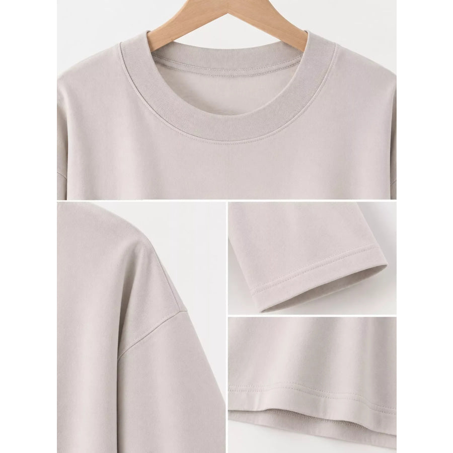 Full Size Minimalist Solid Long-Sleeve Crew Neck T-Shirt Plus Apparel and Accessories