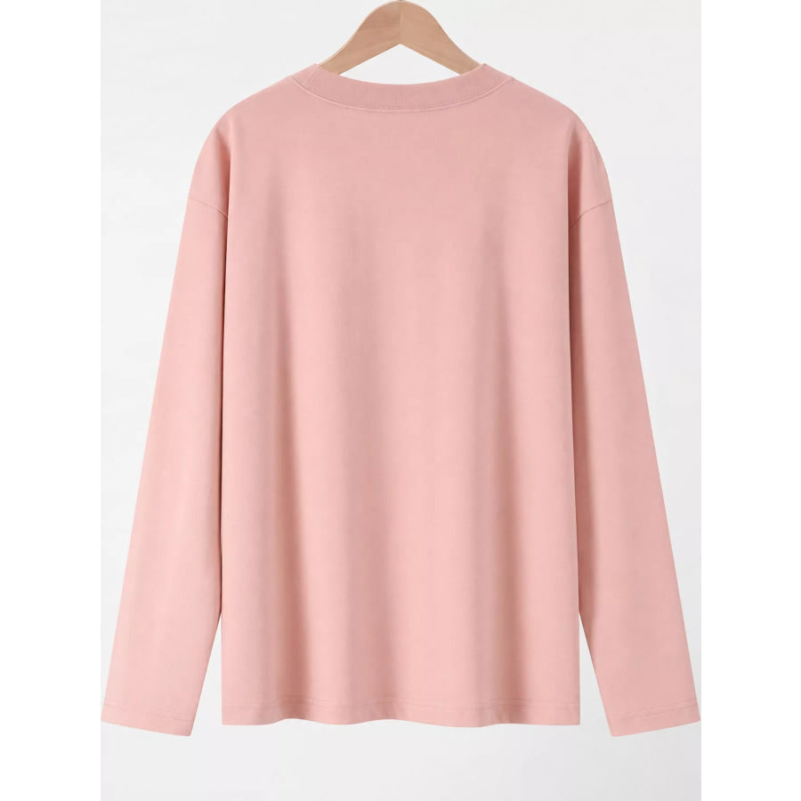 Full Size Minimalist Solid Long-Sleeve Crew Neck T-Shirt Plus Apparel and Accessories