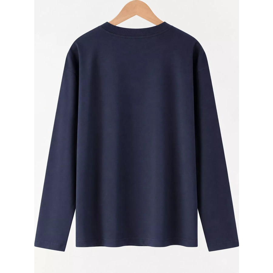 Full Size Minimalist Solid Long-Sleeve Crew Neck T-Shirt Plus Apparel and Accessories