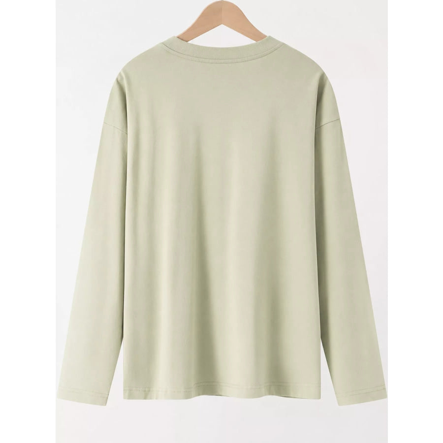 Full Size Minimalist Solid Long-Sleeve Crew Neck T-Shirt Plus Apparel and Accessories