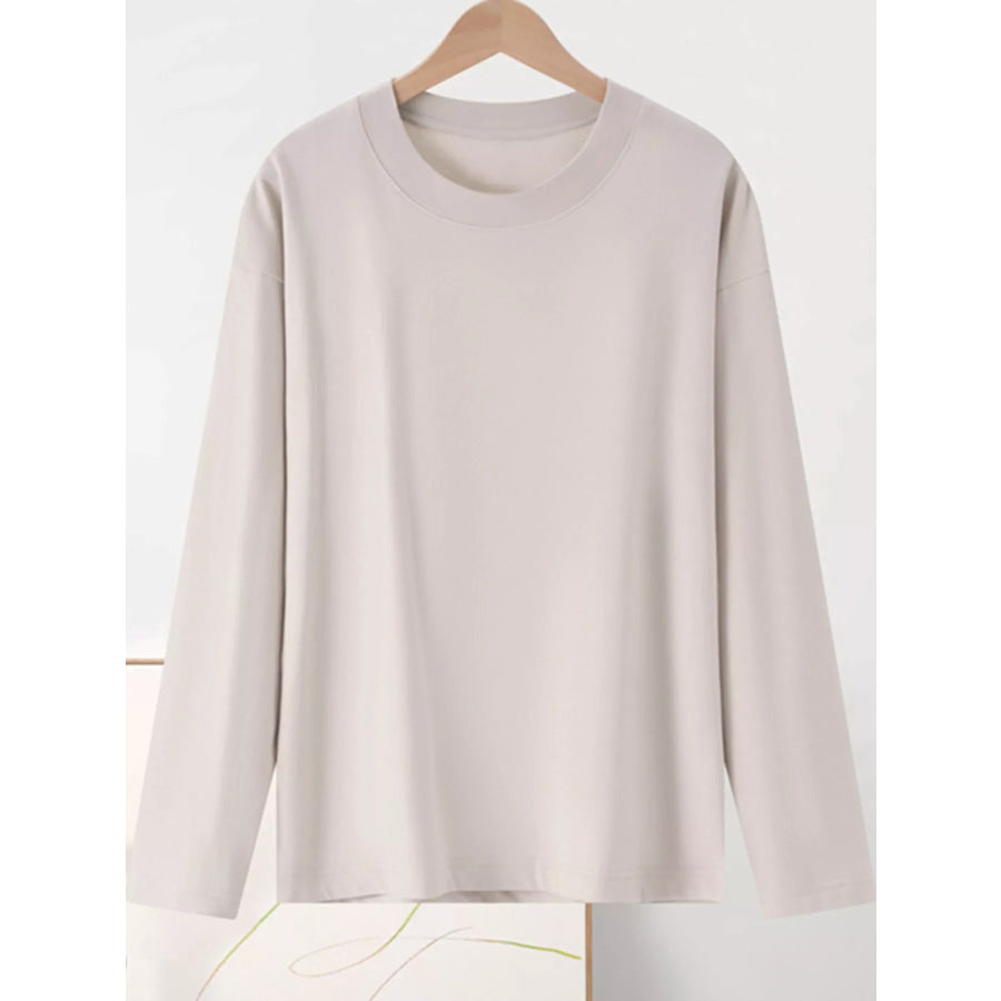 Full Size Minimalist Solid Long-Sleeve Crew Neck T-Shirt Plus Apparel and Accessories