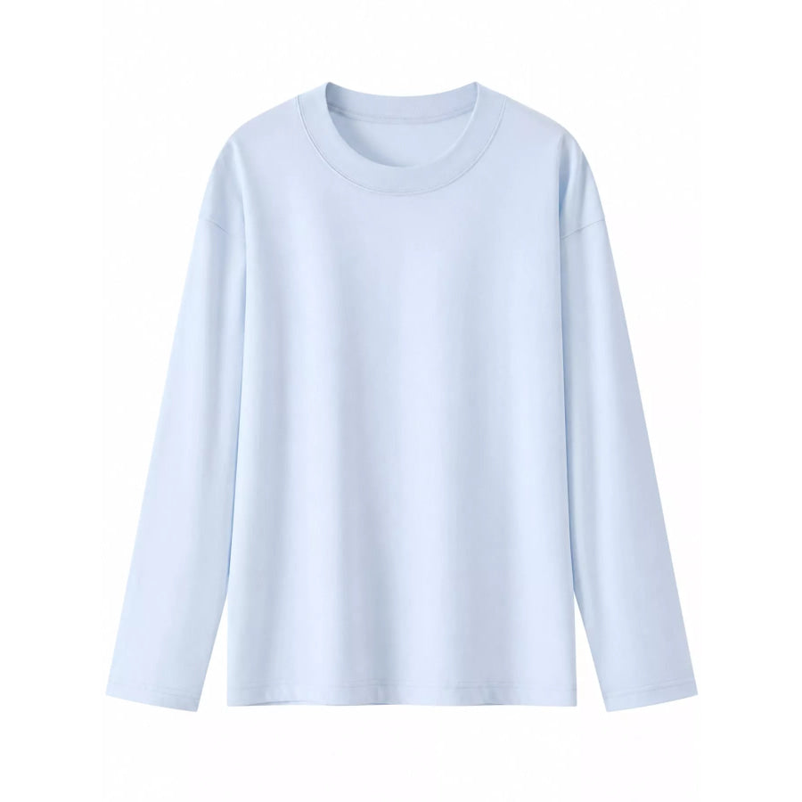 Full Size Minimalist Solid Long-Sleeve Crew Neck T-Shirt Plus Apparel and Accessories