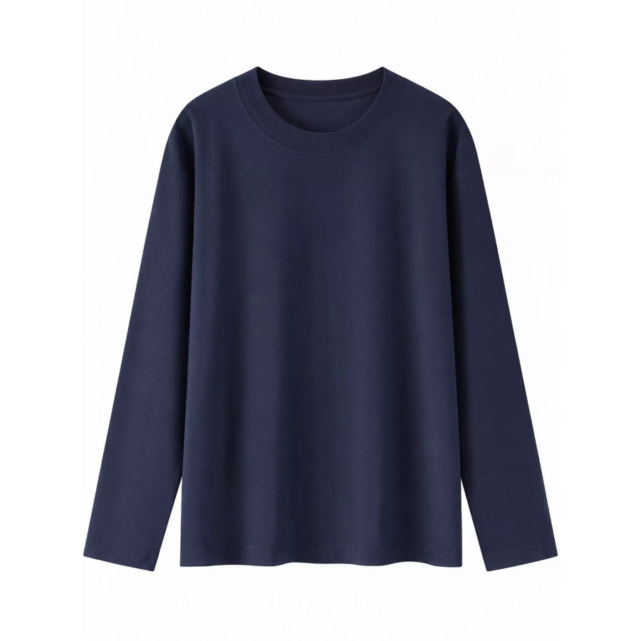 Full Size Minimalist Solid Long-Sleeve Crew Neck T-Shirt Plus Apparel and Accessories