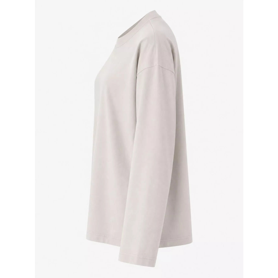 Full Size Minimalist Solid Long-Sleeve Crew Neck T-Shirt Plus Apparel and Accessories