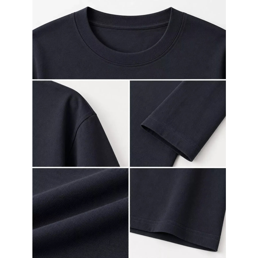 Full Size Minimalist Solid Long-Sleeve Crew Neck T-Shirt Plus Apparel and Accessories