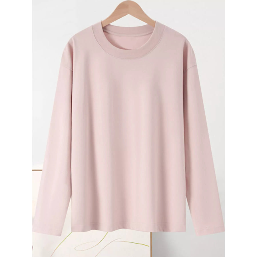 Full Size Minimalist Solid Long-Sleeve Crew Neck T-Shirt Plus Apparel and Accessories