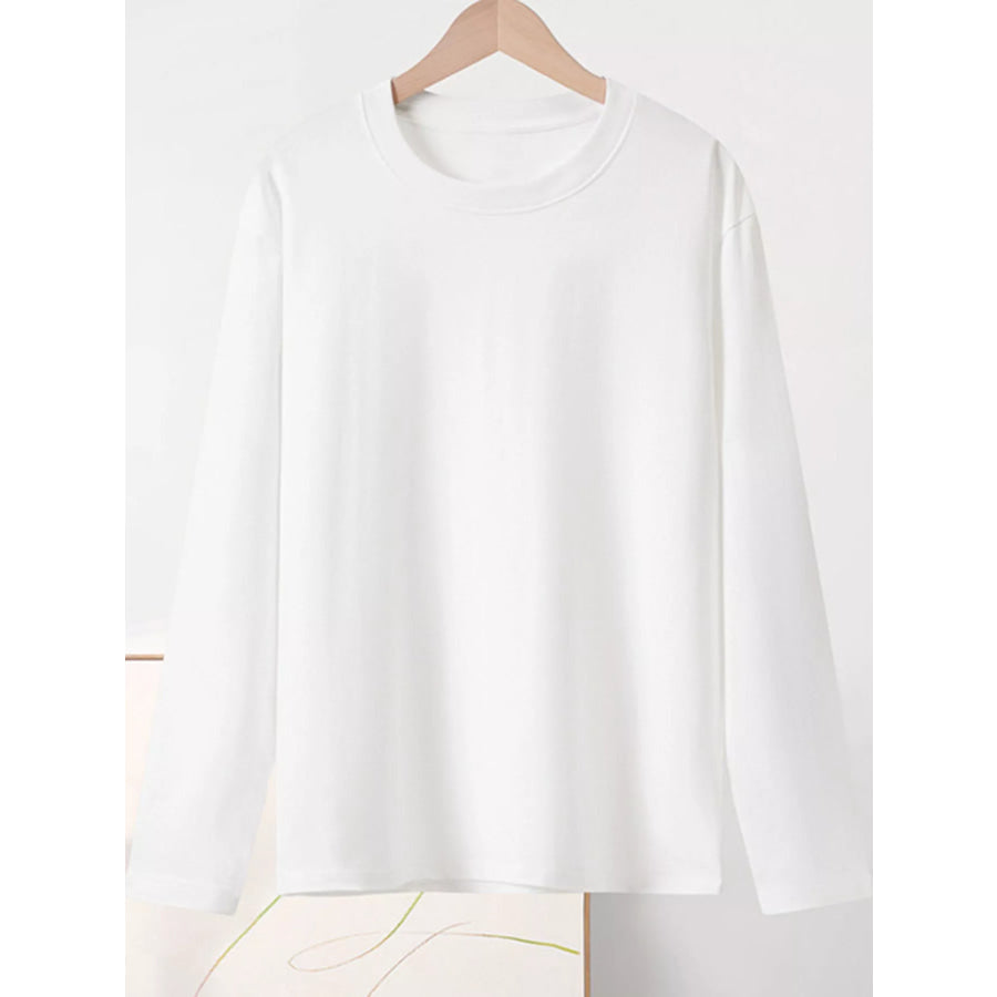 Full Size Minimalist Solid Long-Sleeve Crew Neck T-Shirt Plus Apparel and Accessories