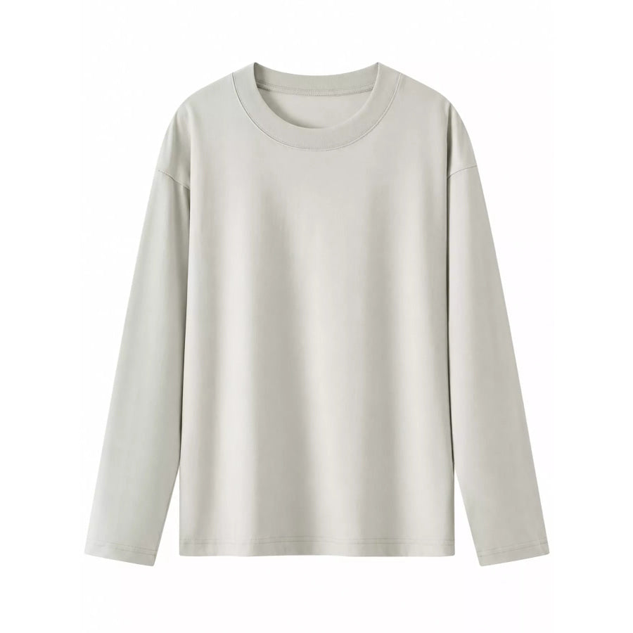 Full Size Minimalist Solid Long-Sleeve Crew Neck T-Shirt Plus Apparel and Accessories