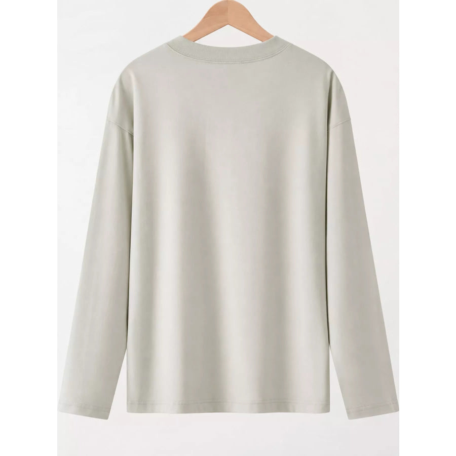 Full Size Minimalist Solid Long-Sleeve Crew Neck T-Shirt Plus Apparel and Accessories