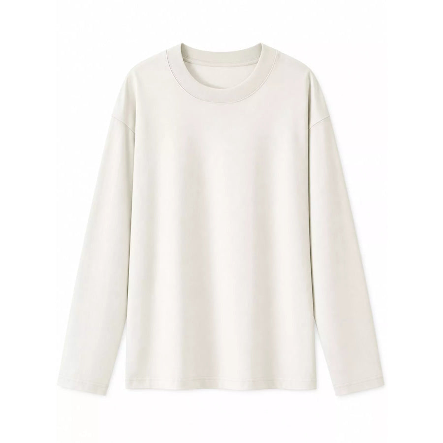 Full Size Minimalist Solid Long-Sleeve Crew Neck T-Shirt Plus Apparel and Accessories