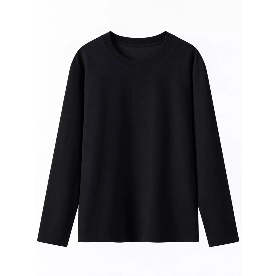 Full Size Minimalist Solid Long-Sleeve Crew Neck T-Shirt Plus Apparel and Accessories