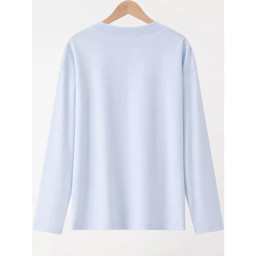 Full Size Minimalist Solid Long-Sleeve Crew Neck T-Shirt Plus Apparel and Accessories