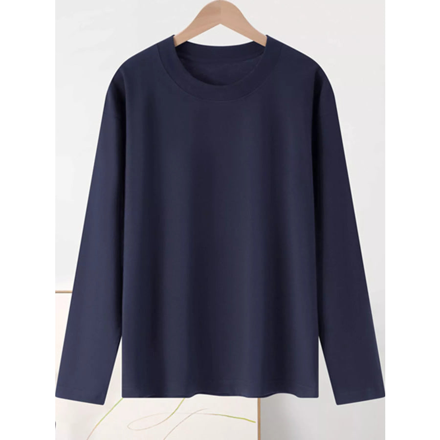 Full Size Minimalist Solid Long-Sleeve Crew Neck T-Shirt Plus Apparel and Accessories