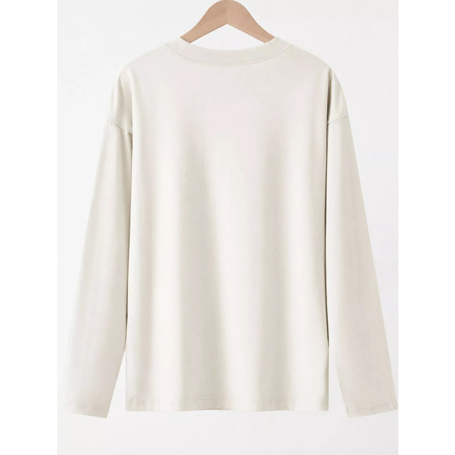 Full Size Minimalist Solid Long-Sleeve Crew Neck T-Shirt Plus Apparel and Accessories