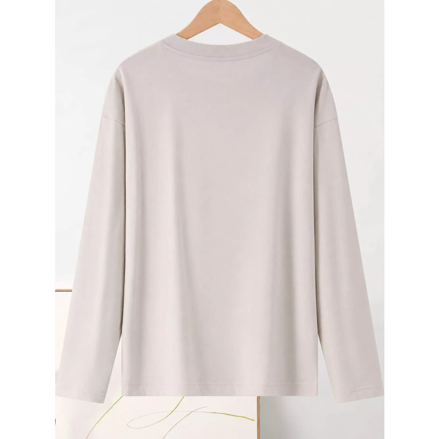 Full Size Minimalist Solid Long-Sleeve Crew Neck T-Shirt Plus Apparel and Accessories