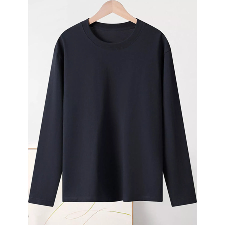 Full Size Minimalist Solid Long-Sleeve Crew Neck T-Shirt Plus Tile Gray-100% Cotton / S Apparel and Accessories