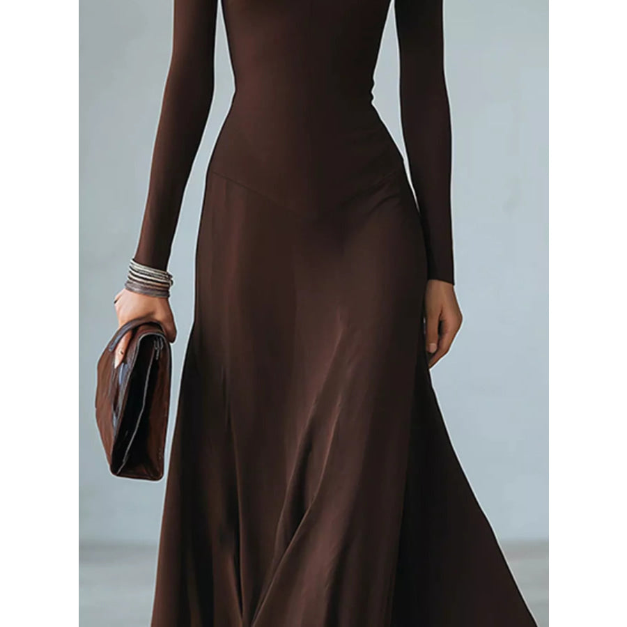 Full Size Mock Neck Cut-Out Long Sleeve Midi Dress Plus Apparel and Accessories