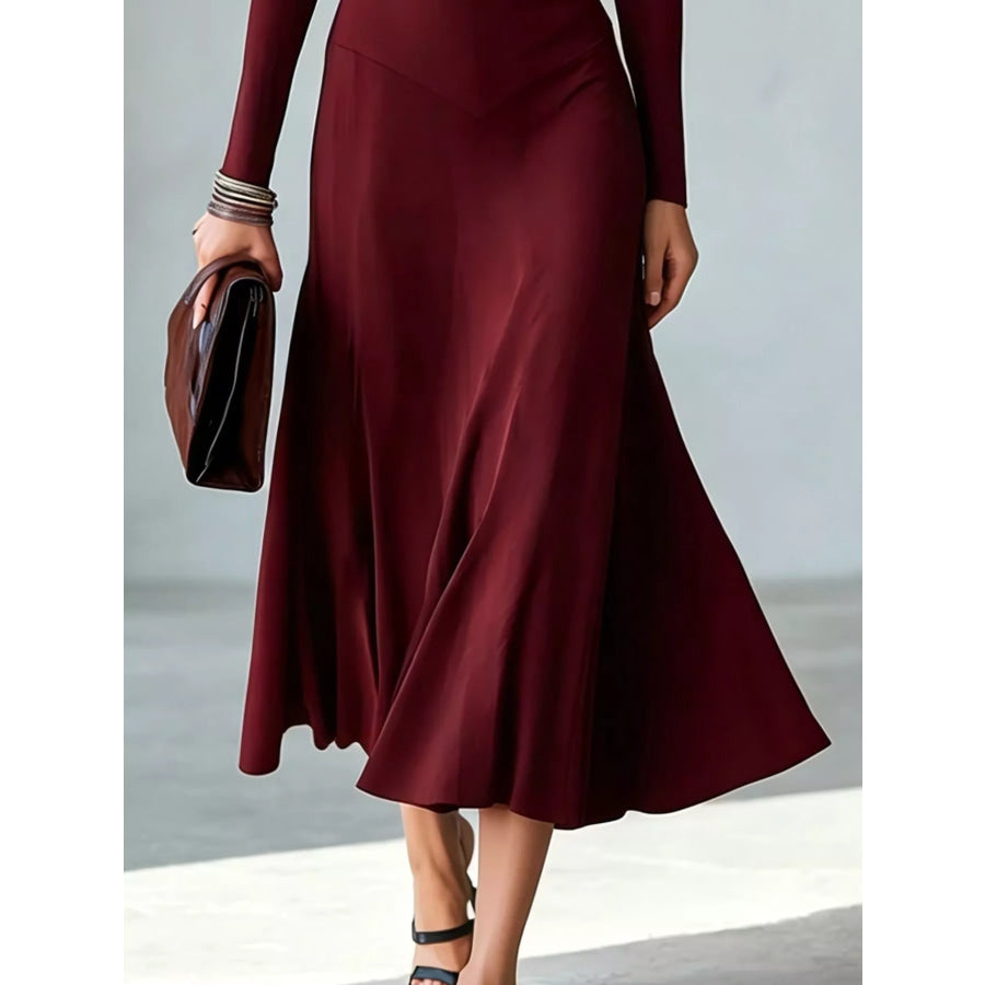 Full Size Mock Neck Cut-Out Long Sleeve Midi Dress Plus Apparel and Accessories
