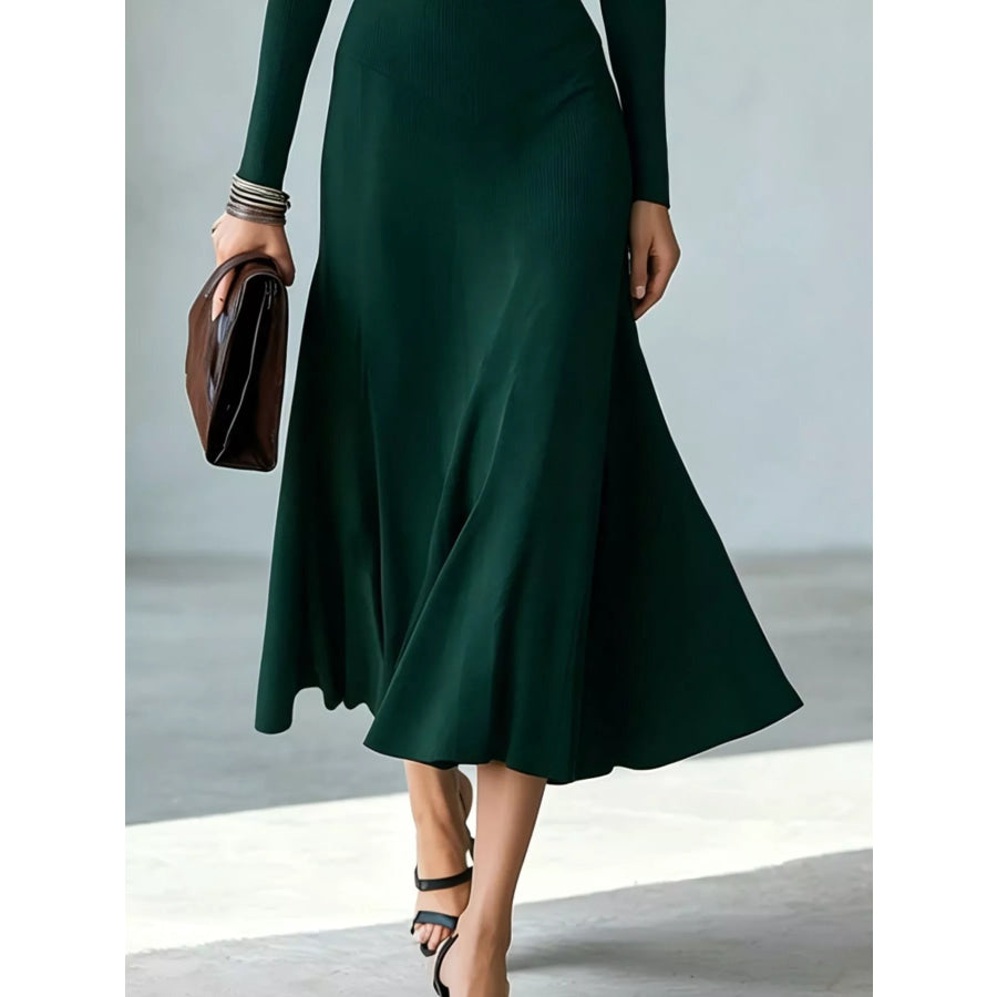 Full Size Mock Neck Cut-Out Long Sleeve Midi Dress Plus Apparel and Accessories