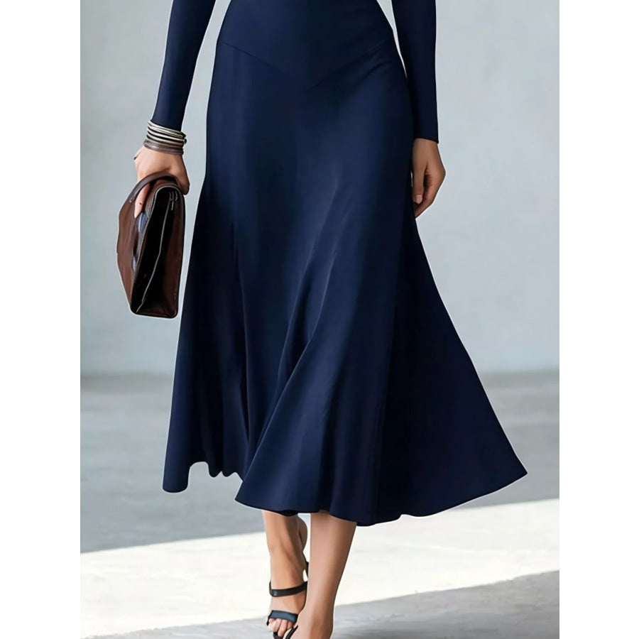 Full Size Mock Neck Cut-Out Long Sleeve Midi Dress Plus Apparel and Accessories