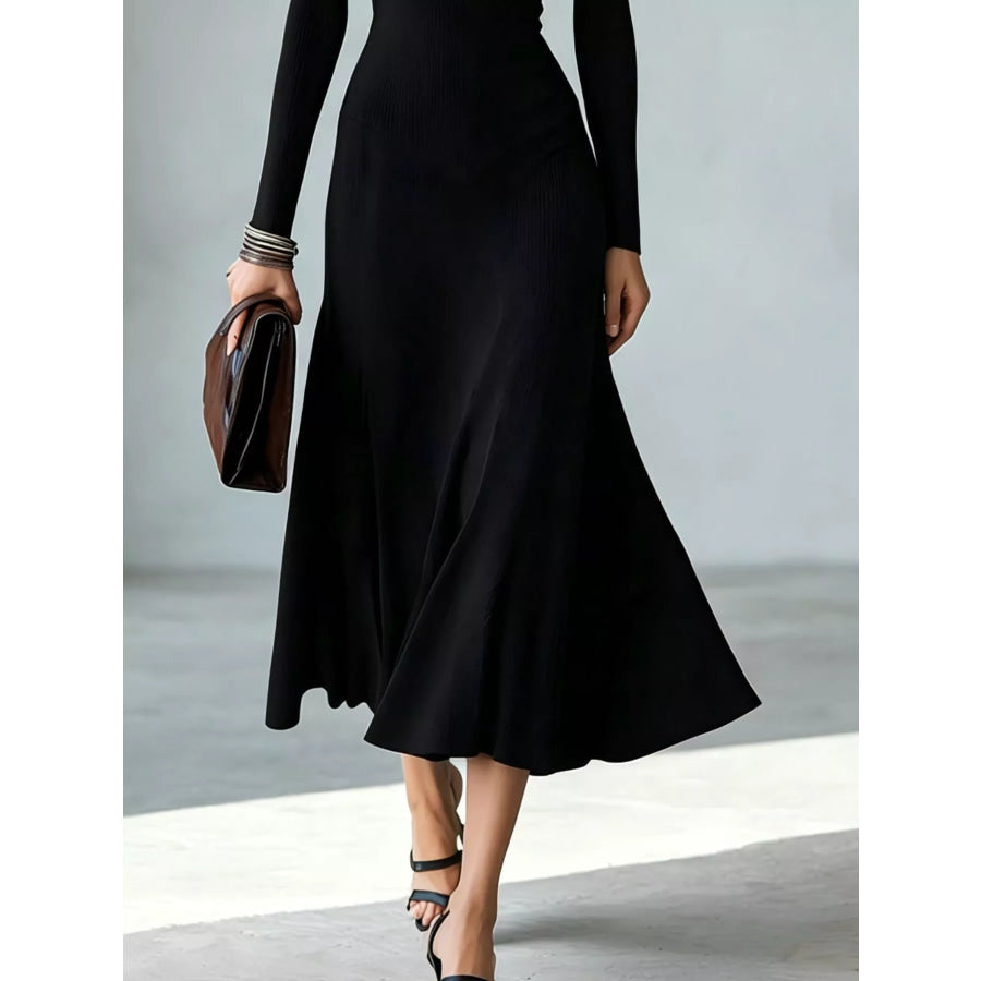 Full Size Mock Neck Cut-Out Long Sleeve Midi Dress Plus Apparel and Accessories
