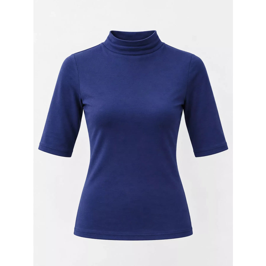 Full Size Mock Neck Half Sleeve T-Shirt Plus Apparel and Accessories