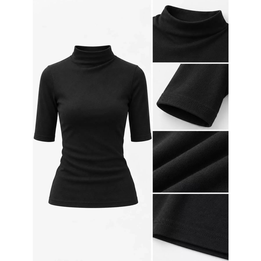 Full Size Mock Neck Half Sleeve T-Shirt Plus Apparel and Accessories