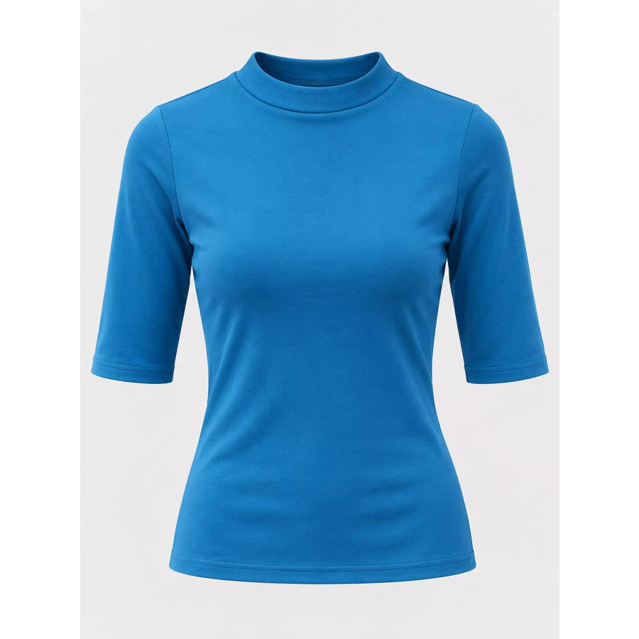 Full Size Mock Neck Half Sleeve T-Shirt Plus Apparel and Accessories