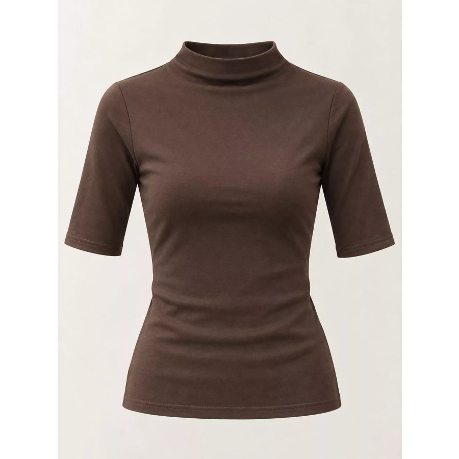 Full Size Mock Neck Half Sleeve T-Shirt Plus Apparel and Accessories