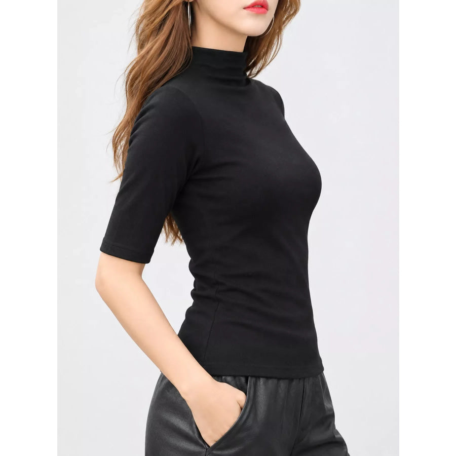 Full Size Mock Neck Half Sleeve T-Shirt Plus Apparel and Accessories
