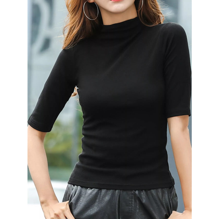 Full Size Mock Neck Half Sleeve T-Shirt Plus Apparel and Accessories